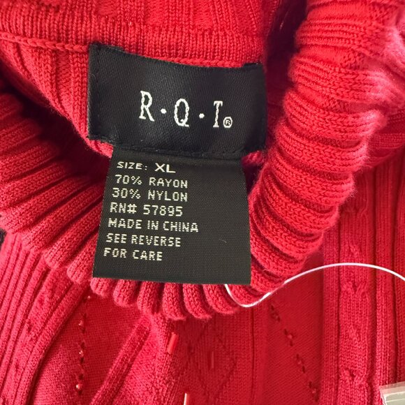 R.Q.T red sleeveless ribbed turtleneck sweater with beaded embellishments XL - Picture 5 of 8